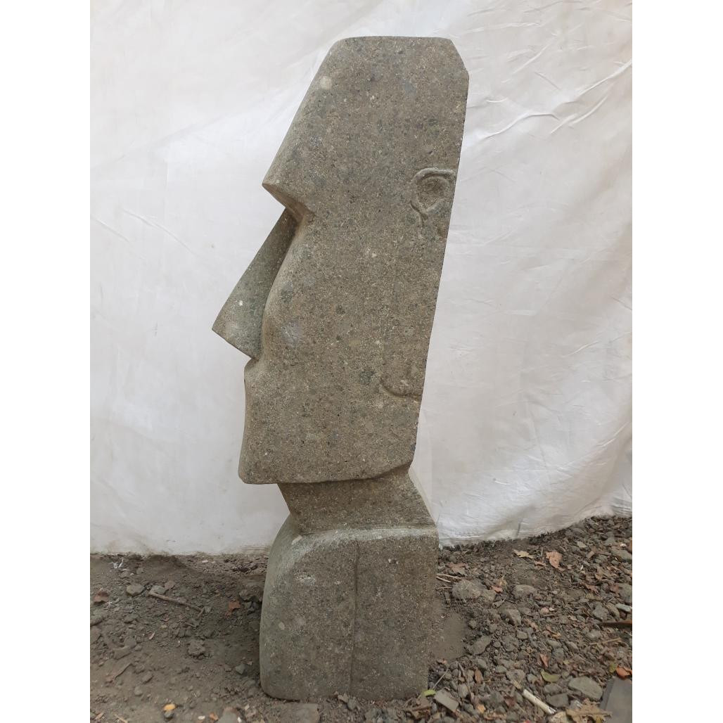 Visage moaï allongé en pierre 60 cm Visage moaï allongé en pierre 60 cm