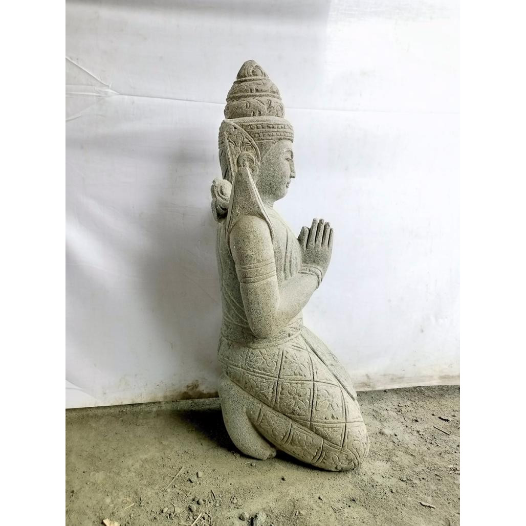 Statue bouddha teppanom en pierre jardin zen 80cm