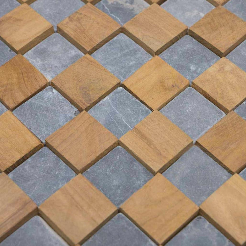 Parement mural carrés pierre et teck gris 55x20 cm Parement mural carrés pierre et teck gris 55x20 cm