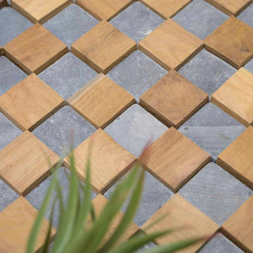 Parement mural carrés pierre et teck gris 55x20 cm Parement mural carrés pierre et teck gris 55x20 cm