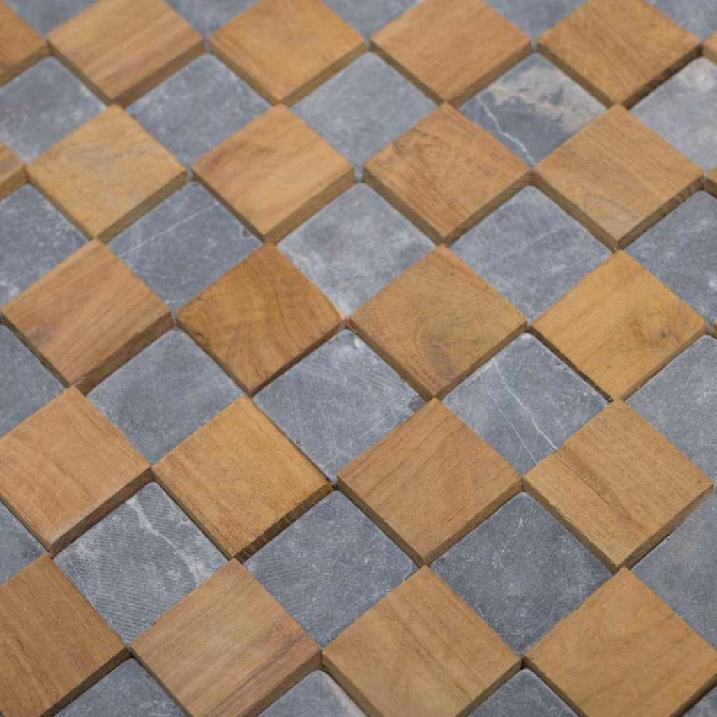 Parement mural carrés pierre et teck gris 55x20 cm Parement mural carrés pierre et teck gris 55x20 cm