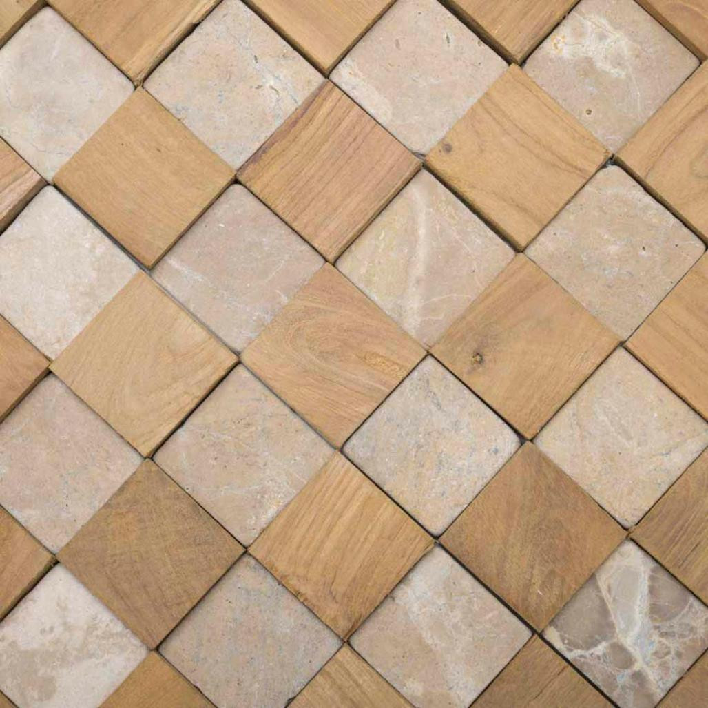 Parement mural carrés pierre et teck beige 55x20 cm Parement mural carrés pierre et teck beige 55x20 cm