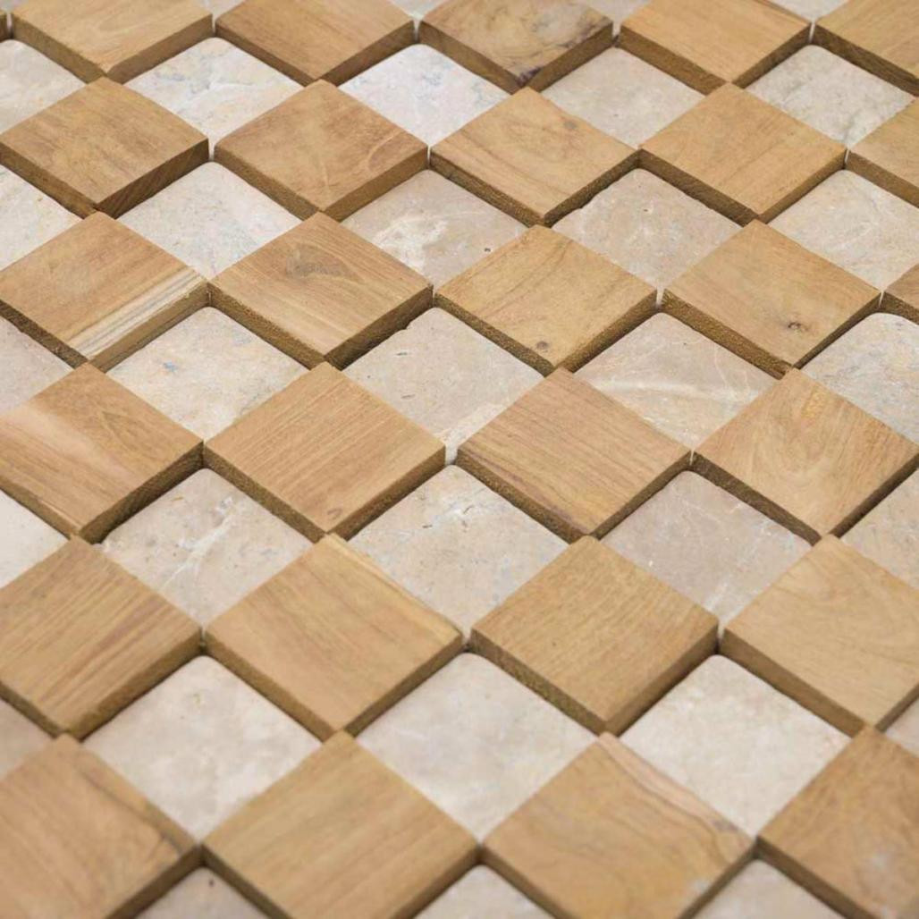 Parement mural carrés pierre et teck beige 55x20 cm Parement mural carrés pierre et teck beige 55x20 cm