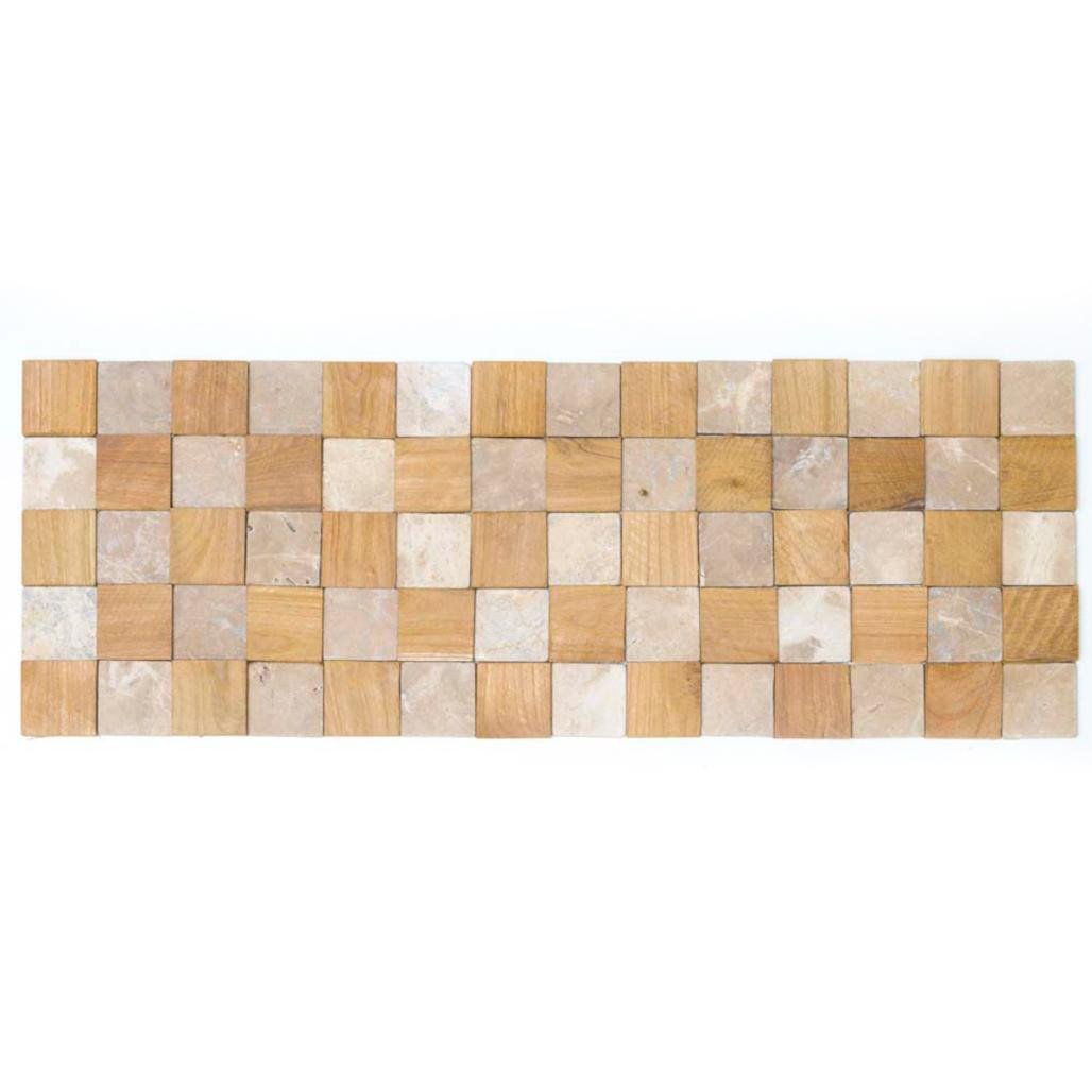 Parement mural carrés pierre et teck beige 55x20 cm Parement mural carrés pierre et teck beige 55x20 cm