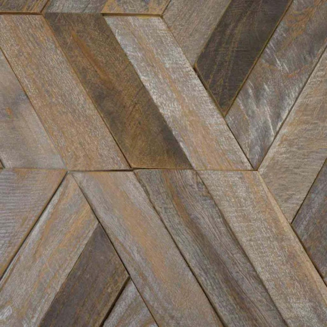 Parement en teck recyclé patiné hexagonal plaque 28x24 cm