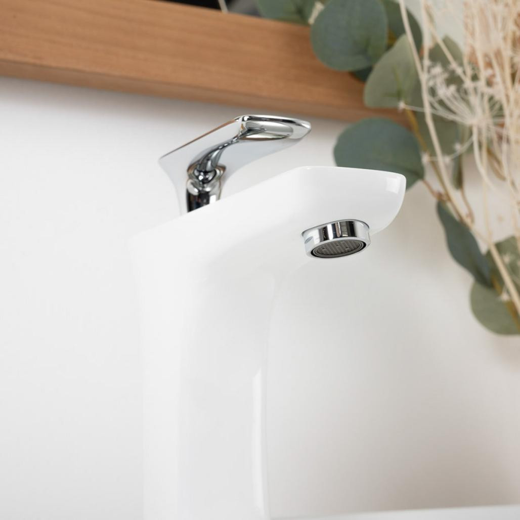 Mitigeur pour lavabo Glomma blanc et chrome Mitigeur pour lavabo Glomma blanc et chrome