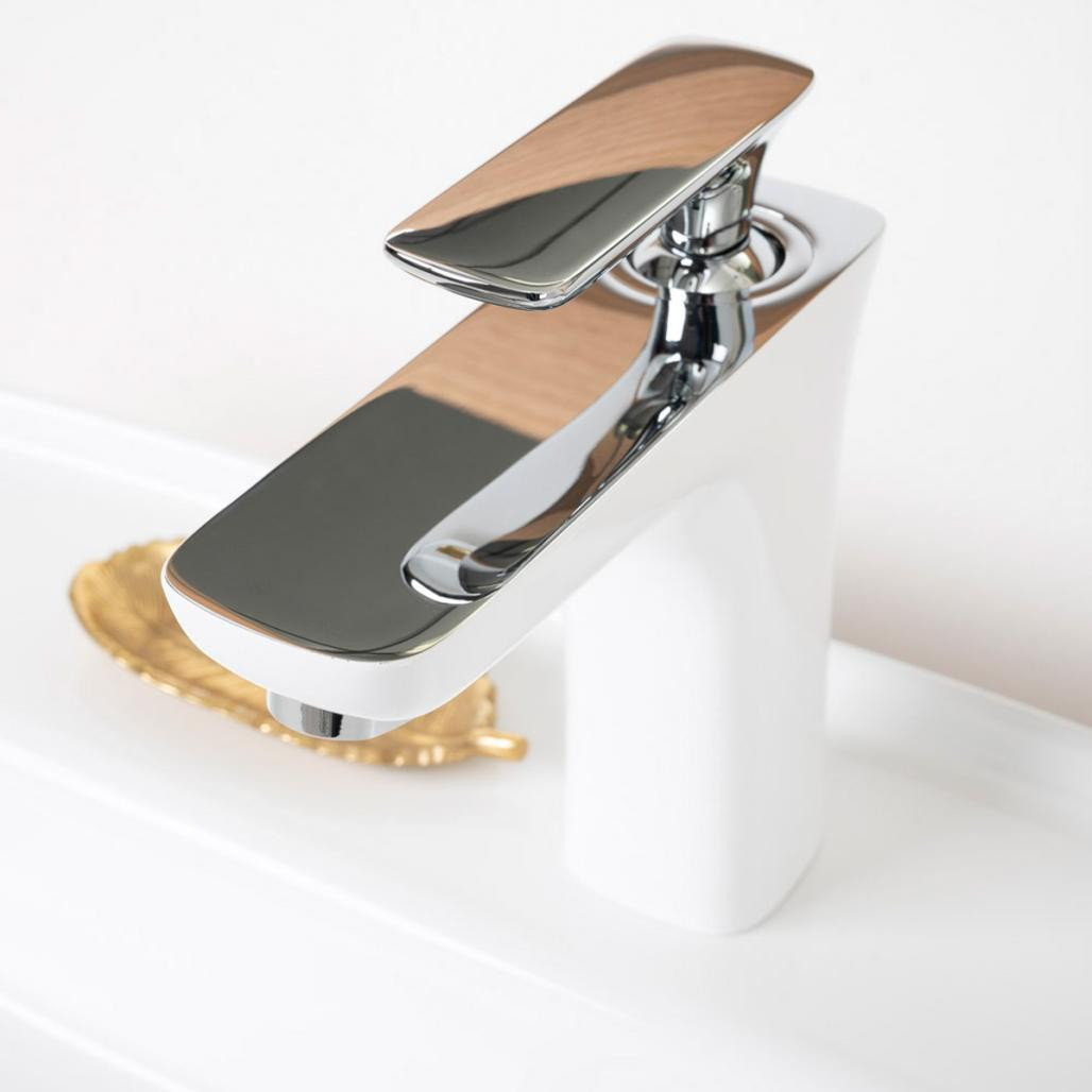 Mitigeur pour lavabo Glomma blanc et chrome Mitigeur pour lavabo Glomma blanc et chrome