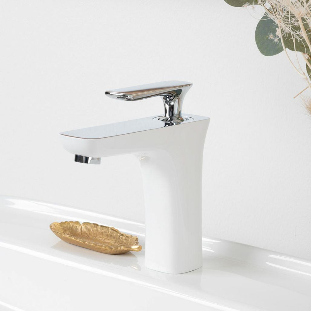 Mitigeur pour lavabo Glomma blanc et chrome Mitigeur pour lavabo Glomma blanc et chrome