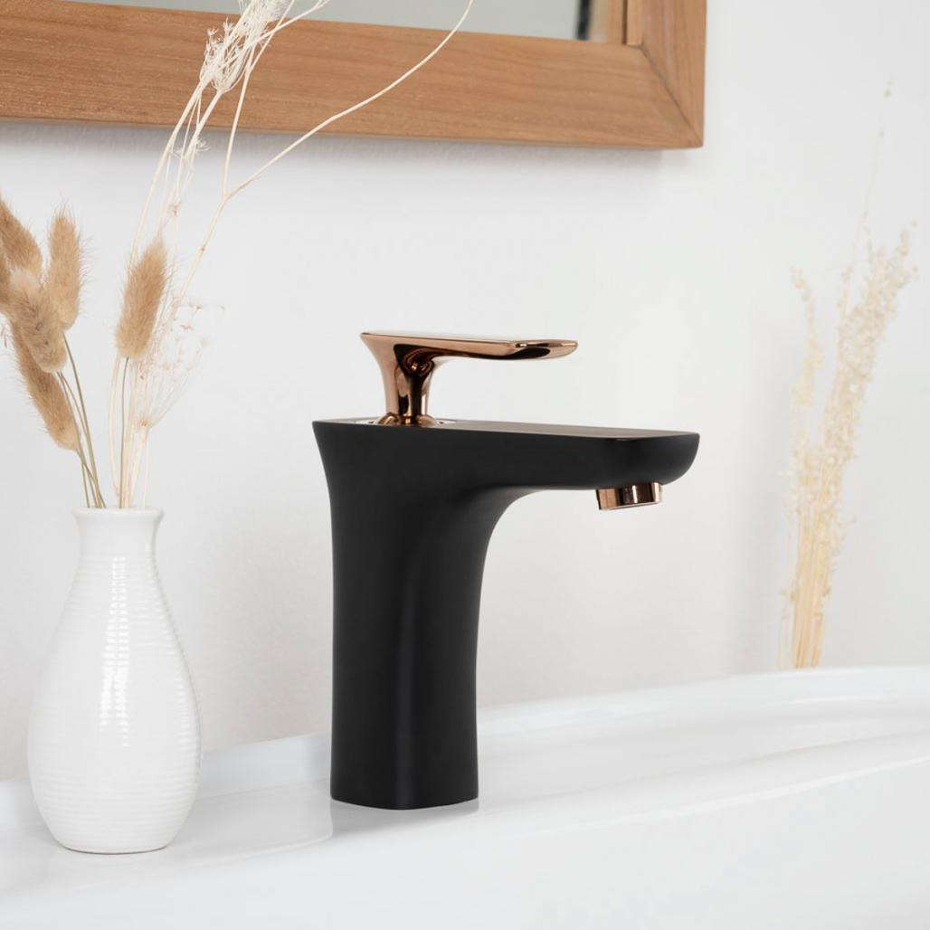 Mitigeur de salle de bain Glomma noir et or rose