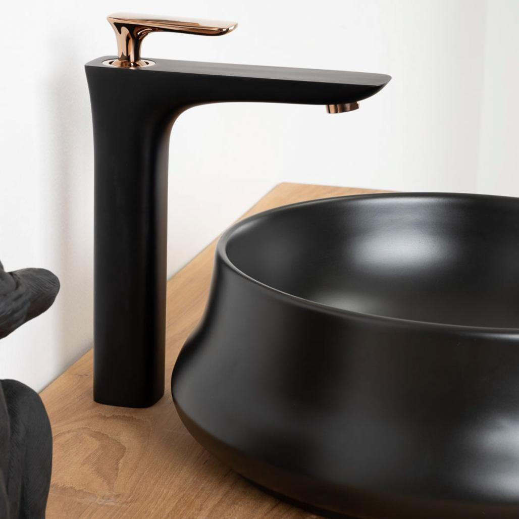 Robinet mitigeur pour vasque à poser Glomma noir et or rose