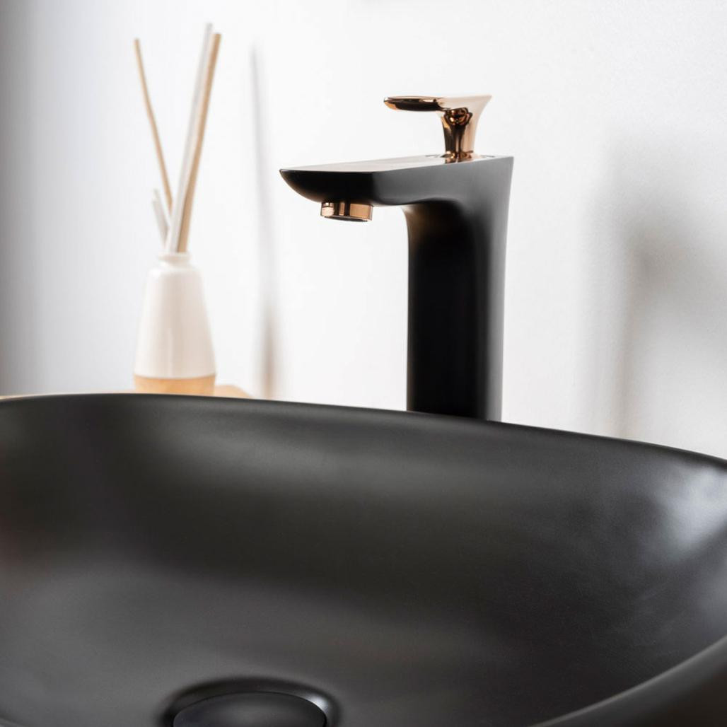 Robinet mitigeur pour vasque à poser Glomma noir et or rose Robinet mitigeur pour vasque à poser Glomma noir et or rose