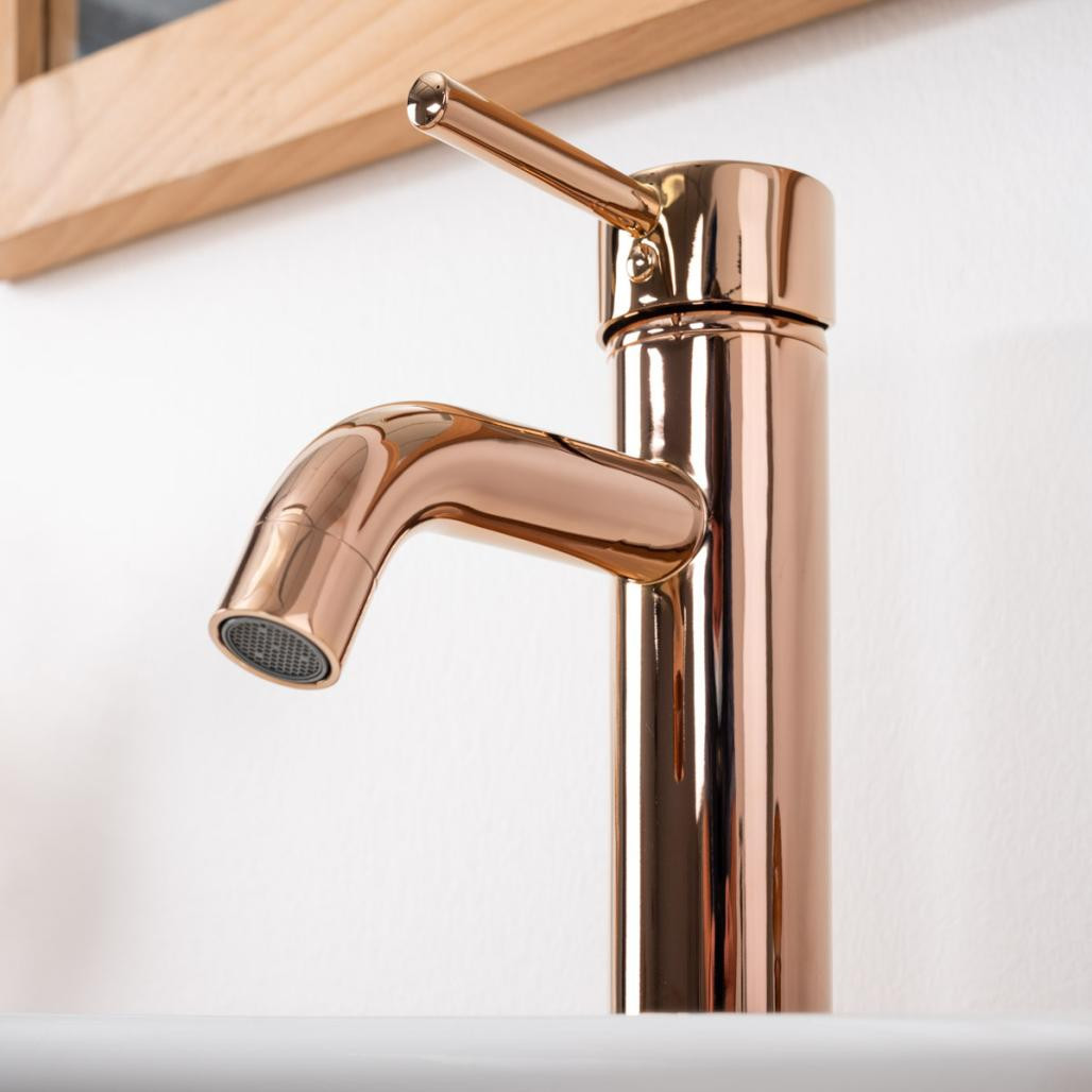 Mitigeur surélevé salle de bain moderne Narva or rose