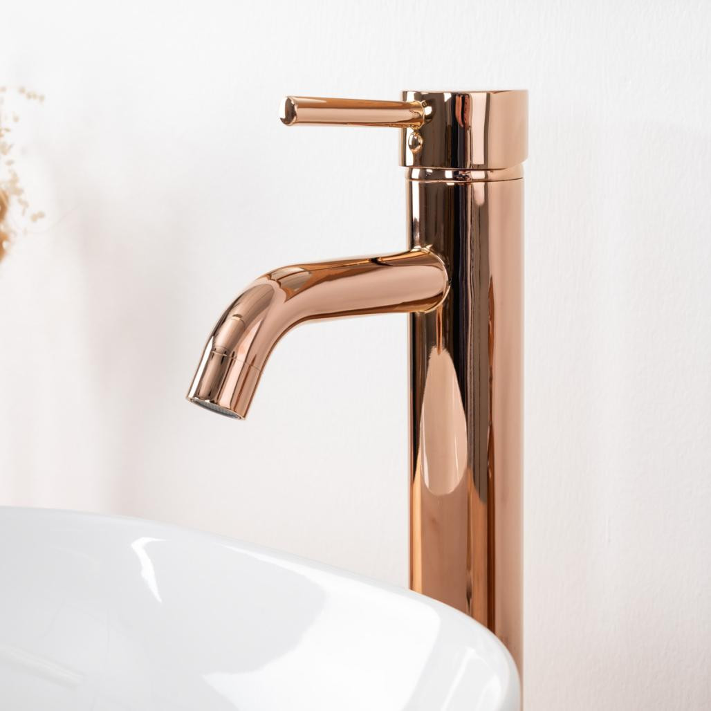 Mitigeur surélevé salle de bain moderne Narva or rose