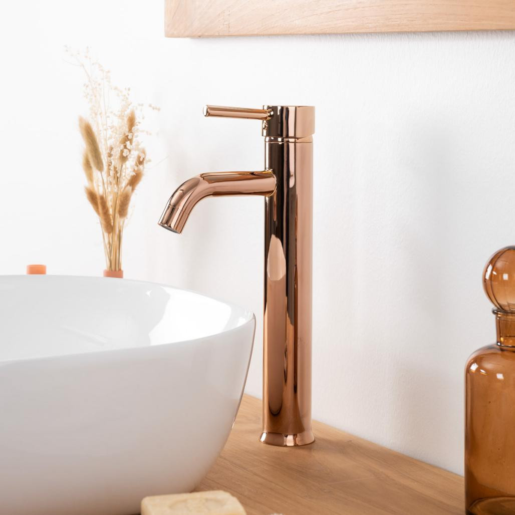 Mitigeur surélevé salle de bain moderne Narva or rose