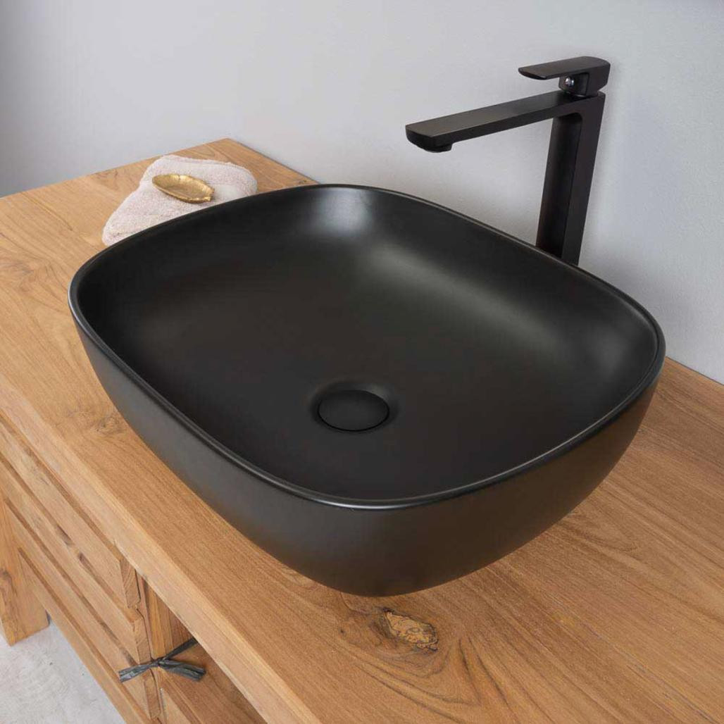 Vasque en céramique rectangulaire noir Phébie 48cm Vasque en céramique rectangulaire noir Phébie 48cm