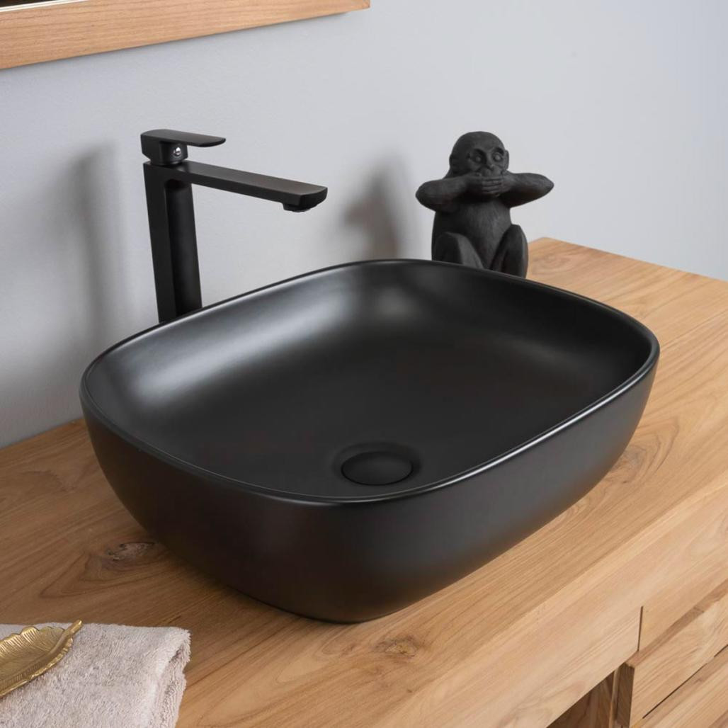 Vasque en céramique rectangulaire noir Phébie 48cm Vasque en céramique rectangulaire noir Phébie 48cm