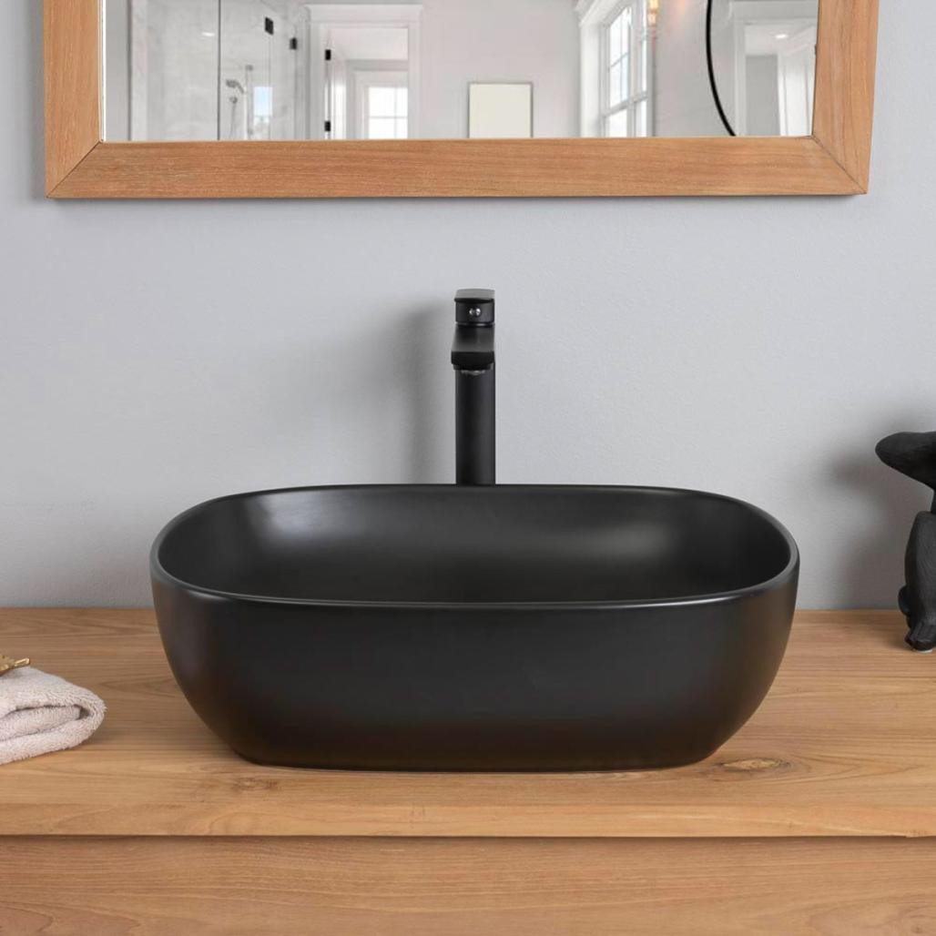 Vasque en céramique rectangulaire noir Phébie 48cm Vasque en céramique rectangulaire noir Phébie 48cm