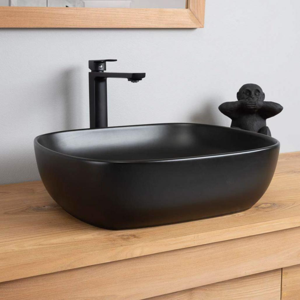 Vasque en céramique rectangulaire noir Phébie 48cm Vasque en céramique rectangulaire noir Phébie 48cm