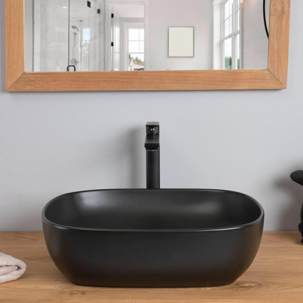 Vasque en céramique rectangulaire noir Phébie 48cm Vasque en céramique rectangulaire noir Phébie 48cm