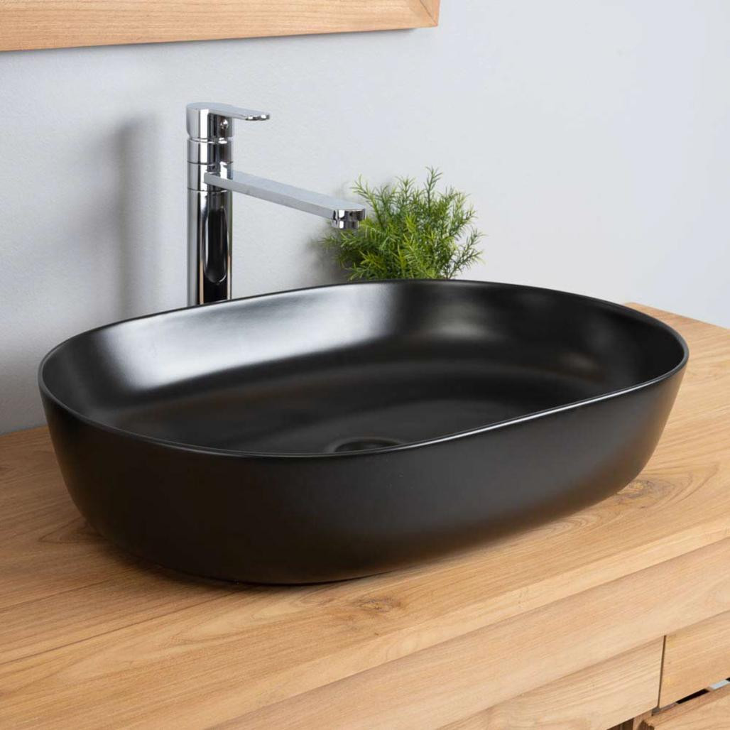 Vasque rectangulaire en céramique noir Phébie 61cm