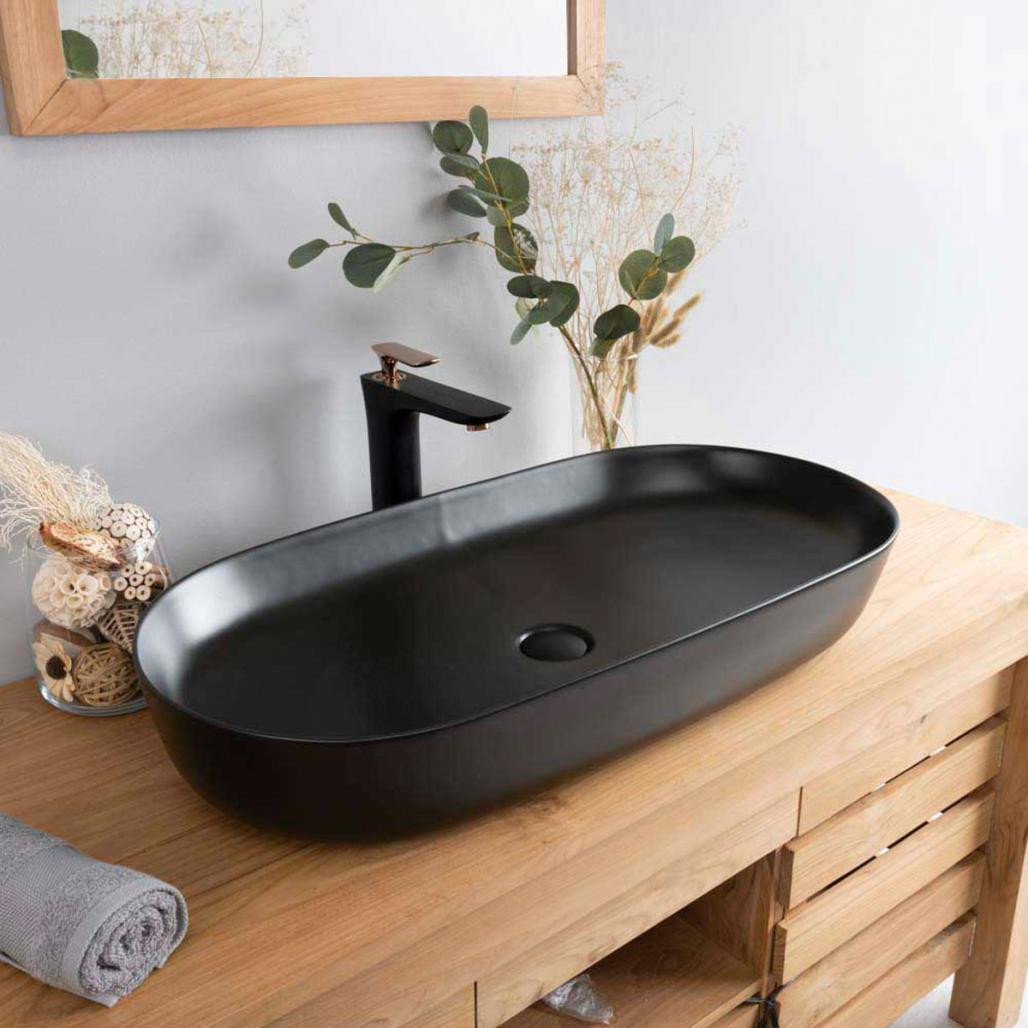 Grande vasque en céramique noir Phébie 82cm