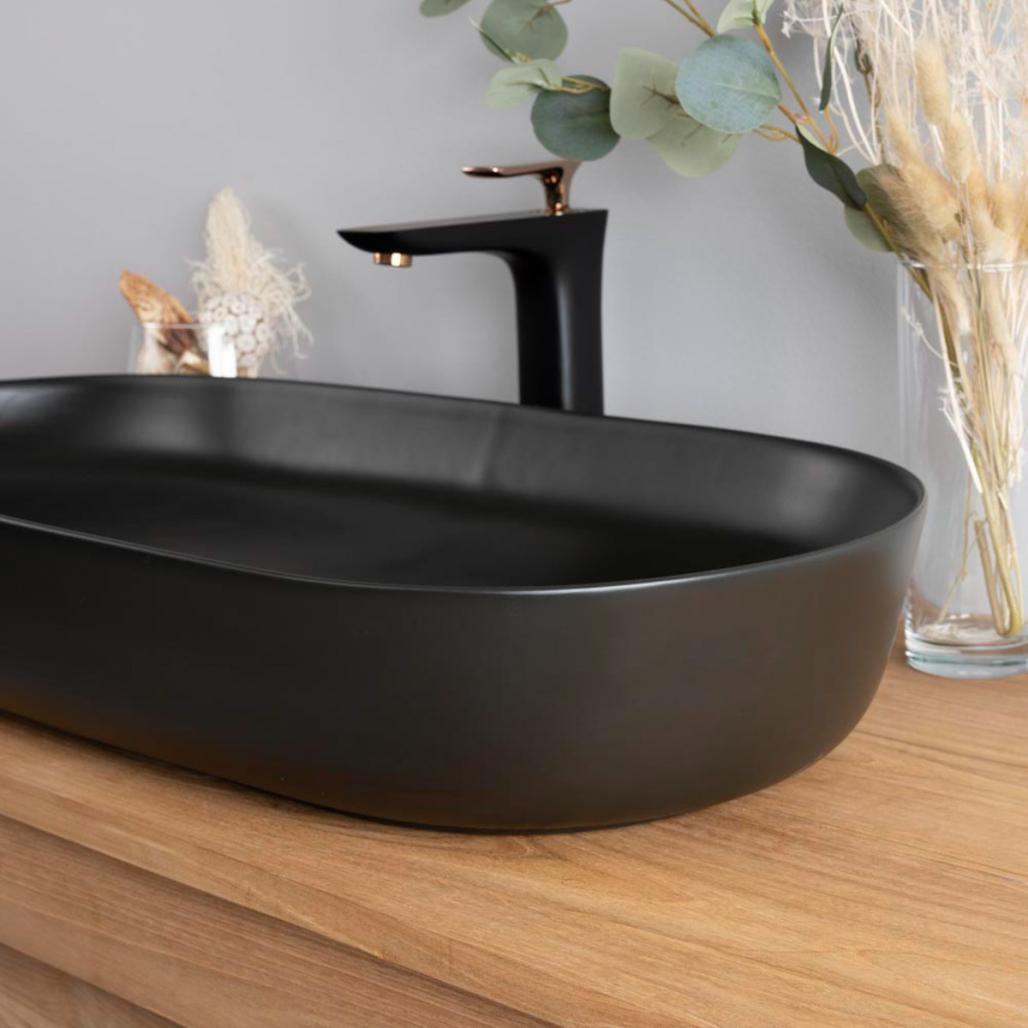Grande vasque en céramique noir Phébie 82cm