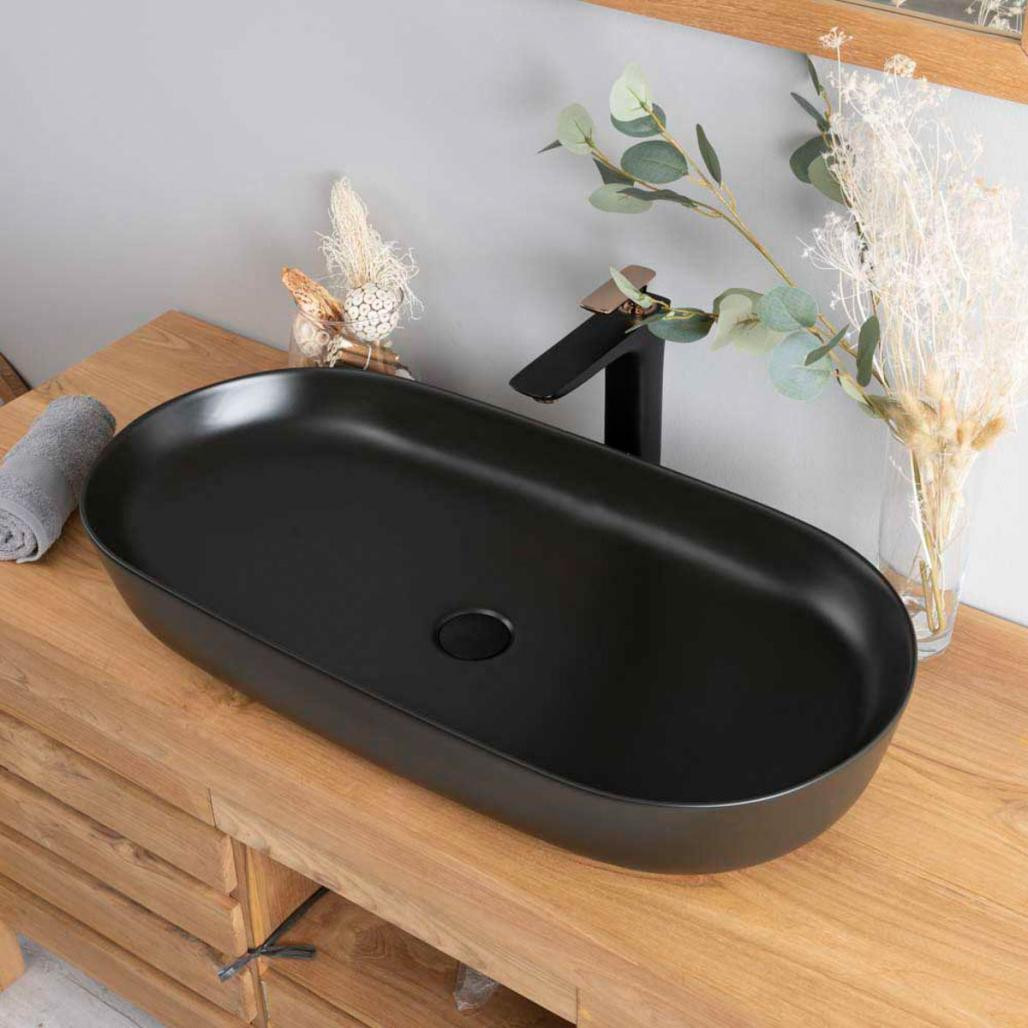 Grande vasque en céramique noir Phébie 82cm