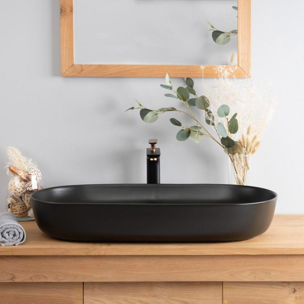 Grande vasque en céramique noir Phébie 82cm