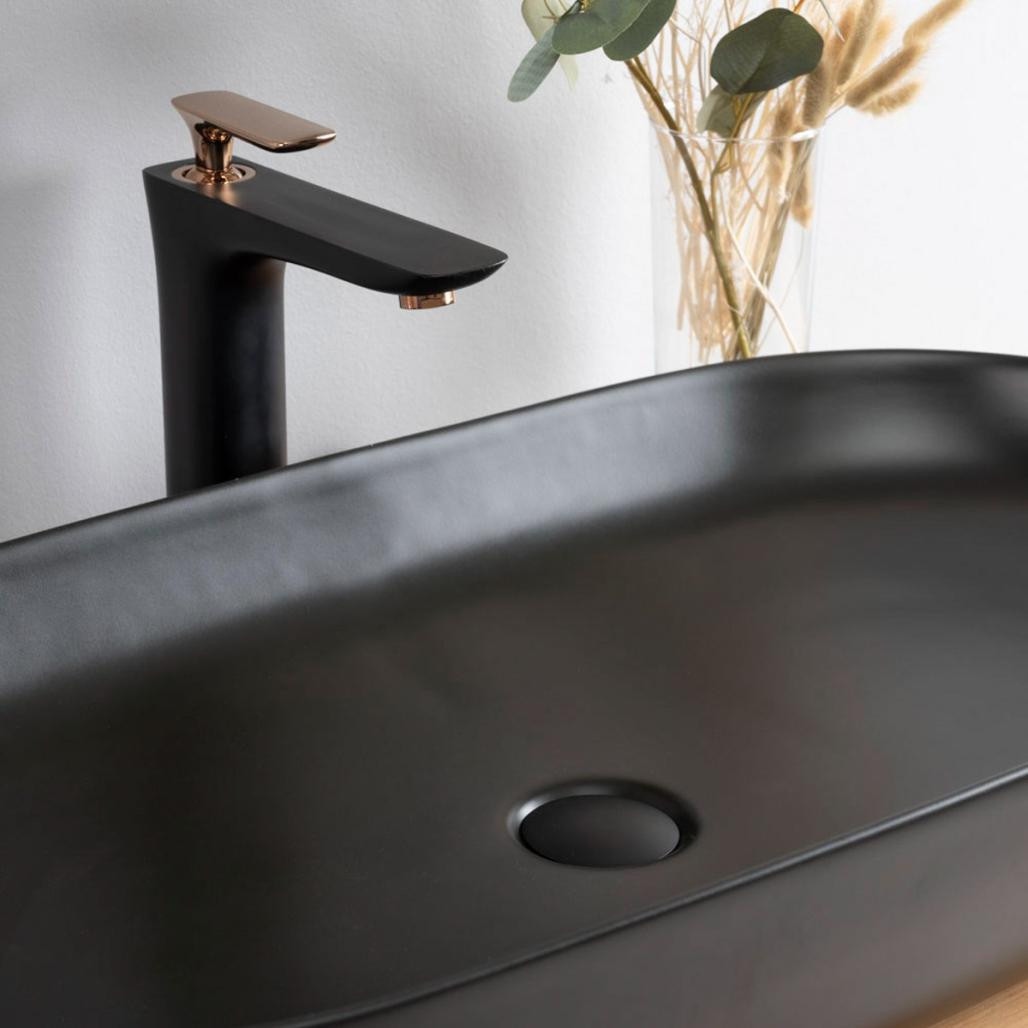 Grande vasque en céramique noir Phébie 82cm