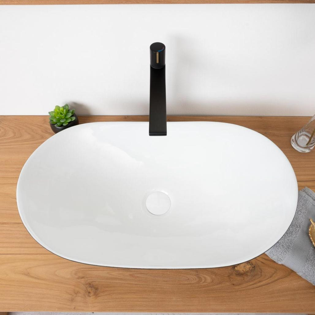 Vasque en céramique blanc et noir Jaxon 60cm Vasque en céramique blanc et noir Jaxon 60cm