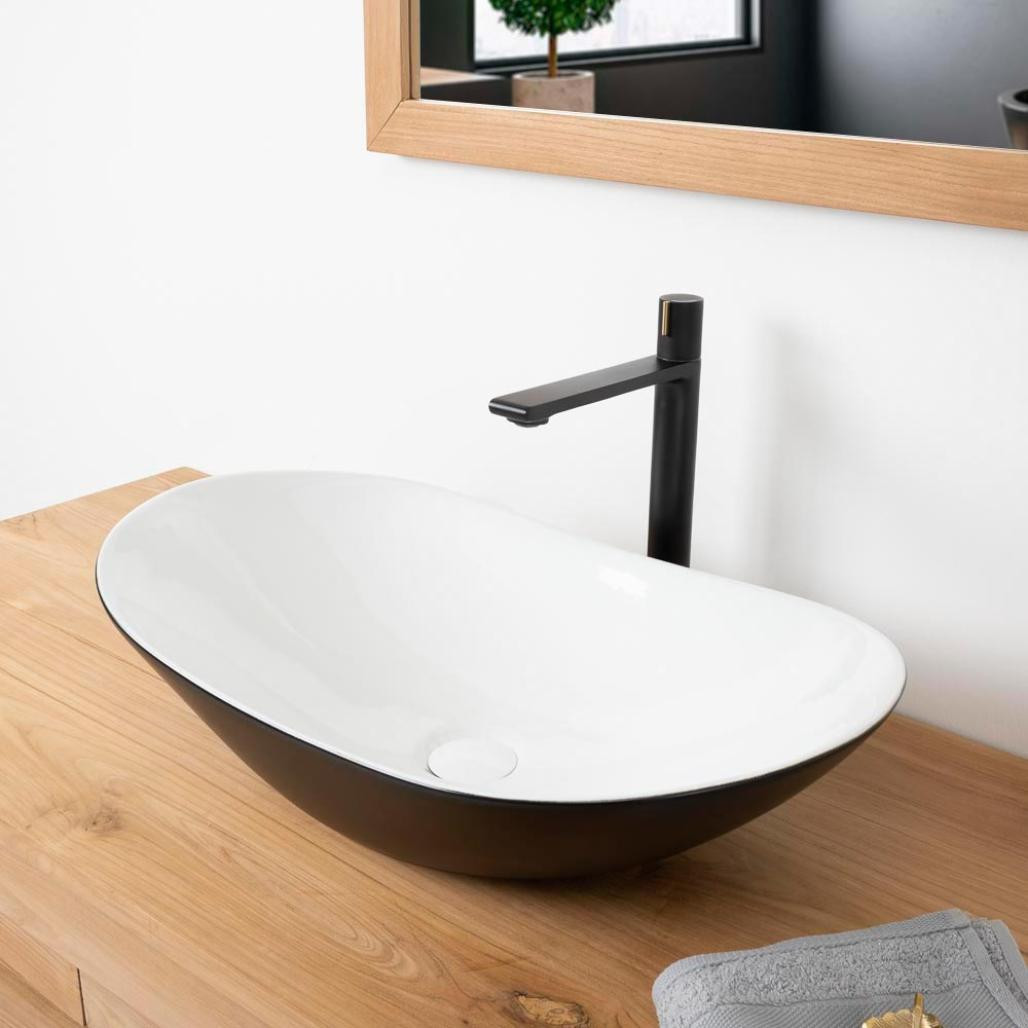 Vasque en céramique blanc et noir Jaxon 60cm Vasque en céramique blanc et noir Jaxon 60cm