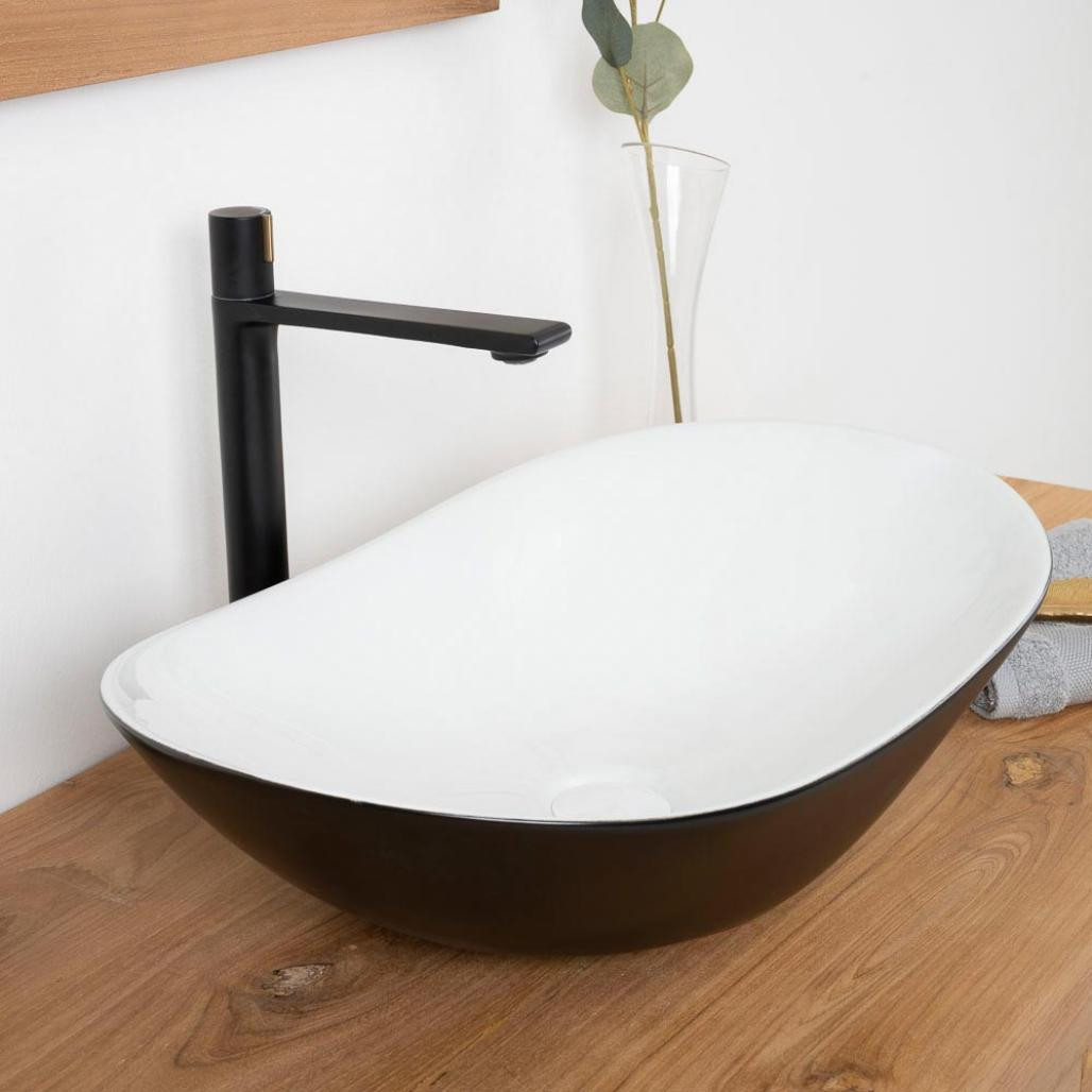 Vasque en céramique blanc et noir Jaxon 60cm Vasque en céramique blanc et noir Jaxon 60cm