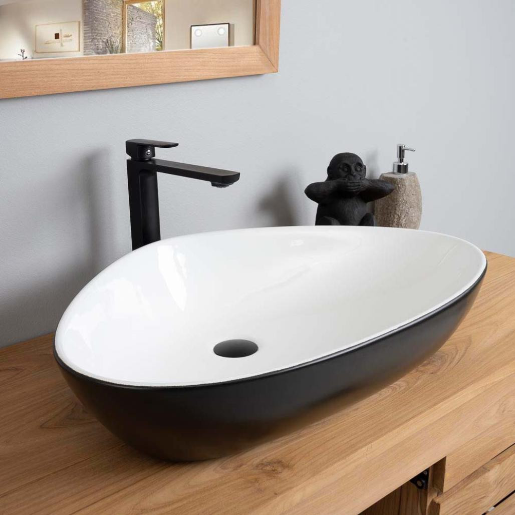 Vasque en céramique blanc et noir Jaxon 67cm