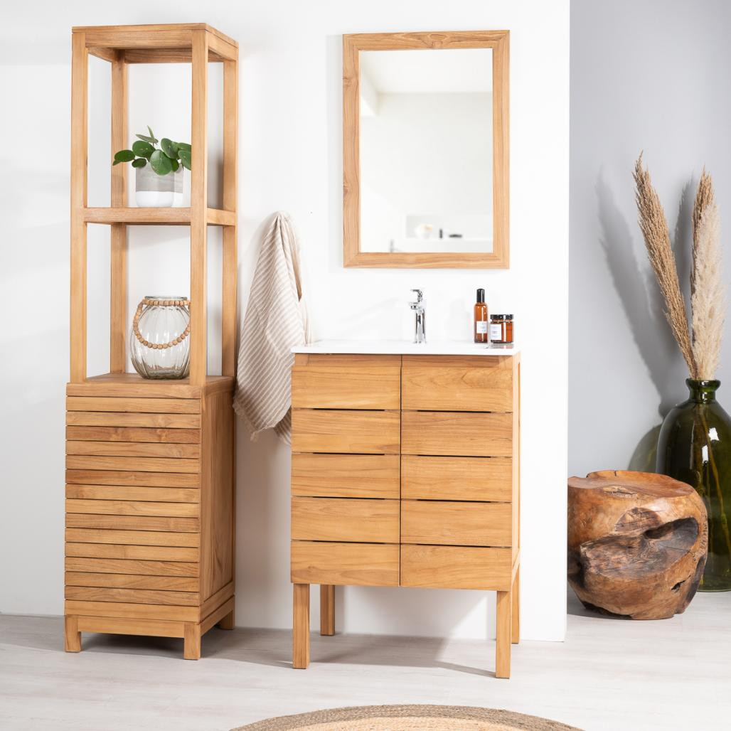 Meuble salle de bain en teck et céramique Ananta 60 cm