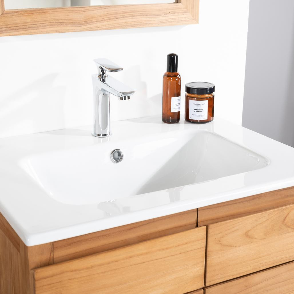 Meuble salle de bain en teck et céramique Ananta 60 cm Meuble salle de bain en teck et céramique Ananta 60 cm