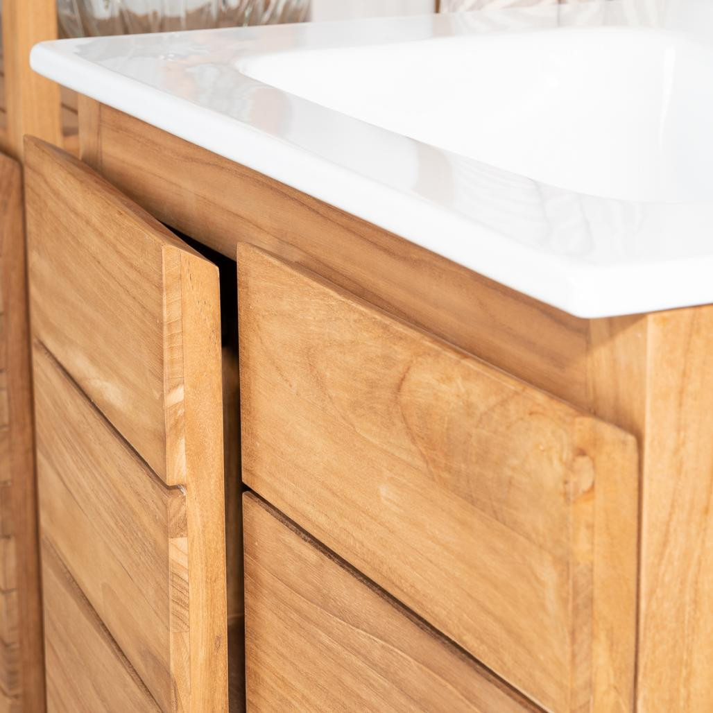 Meuble salle de bain en teck et céramique Ananta 60 cm Meuble salle de bain en teck et céramique Ananta 60 cm