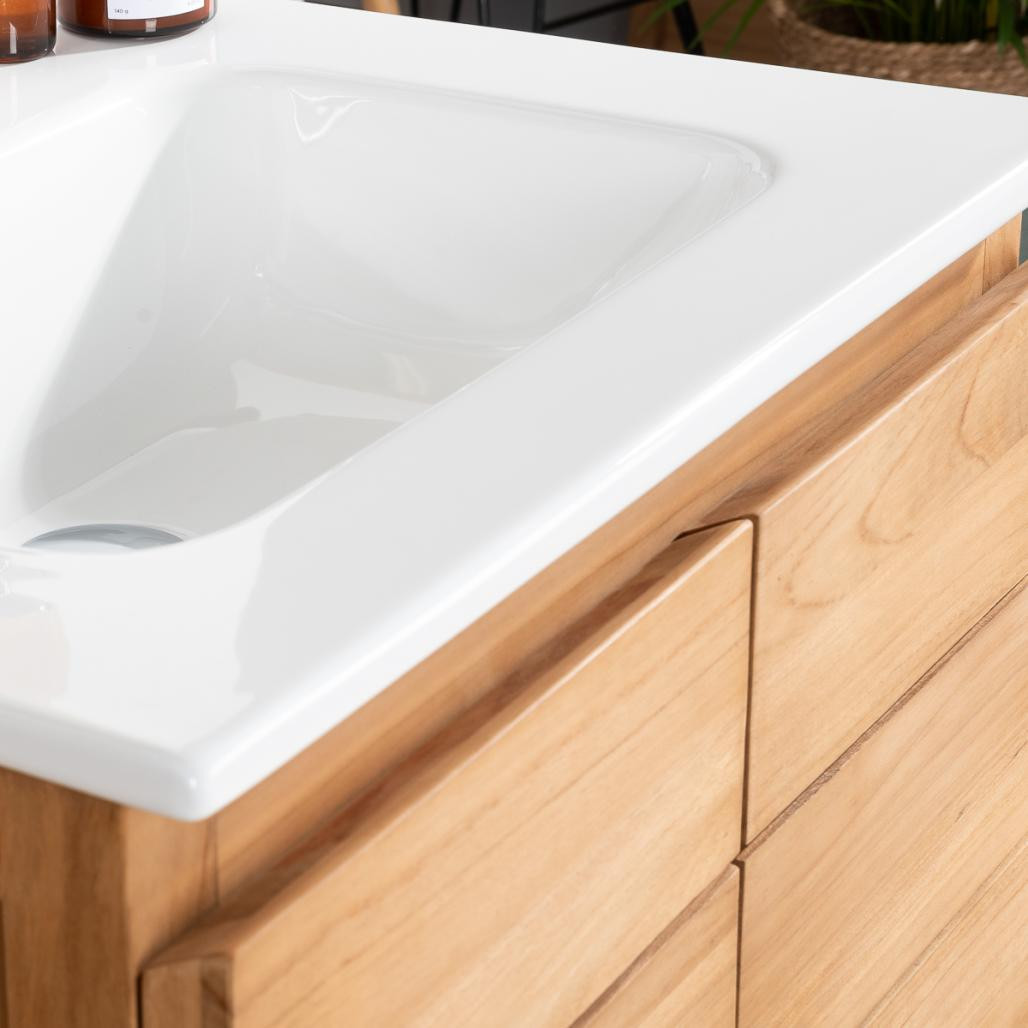 Meuble salle de bain en teck et céramique Ananta 60 cm Meuble salle de bain en teck et céramique Ananta 60 cm