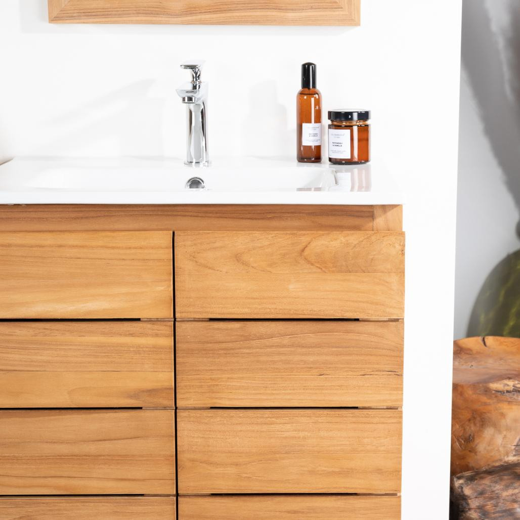 Meuble salle de bain en teck et céramique Ananta 60 cm Meuble salle de bain en teck et céramique Ananta 60 cm