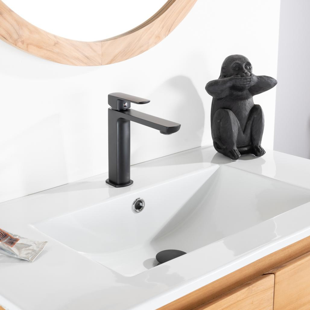 Meuble salle de bain en teck massif et céramique Ananta 80 cm Meuble salle de bain en teck massif et céramique Ananta 80 cm