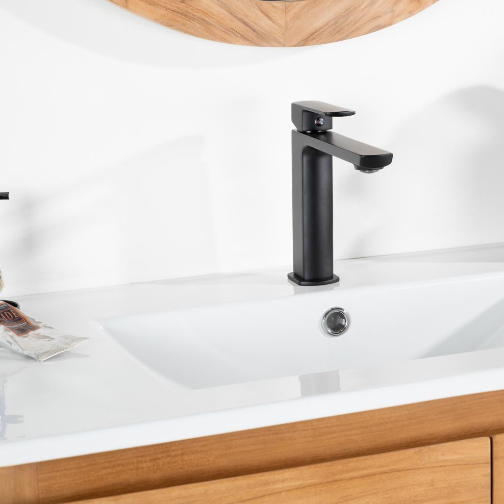 Meuble salle de bain en teck massif et céramique Ananta 80 cm Meuble salle de bain en teck massif et céramique Ananta 80 cm