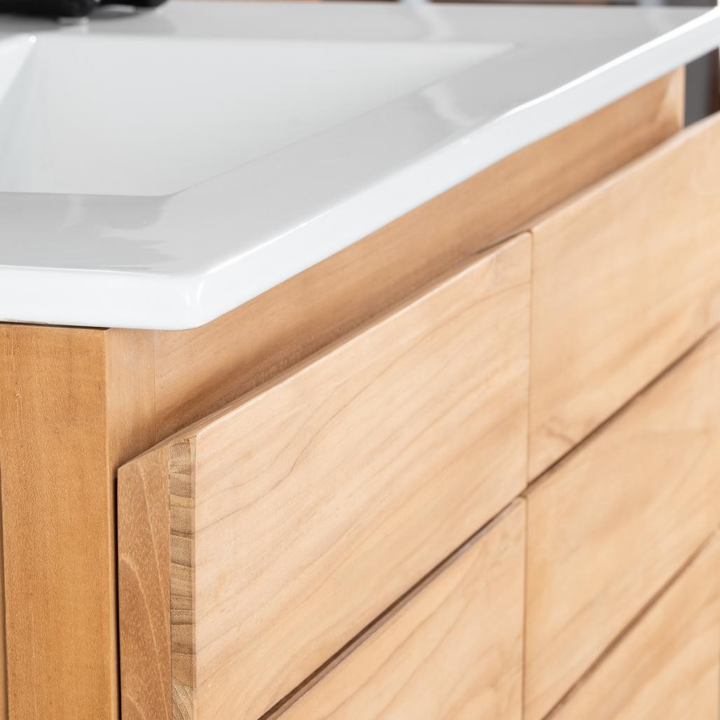 Meuble salle de bain en teck massif et céramique Ananta 80 cm Meuble salle de bain en teck massif et céramique Ananta 80 cm