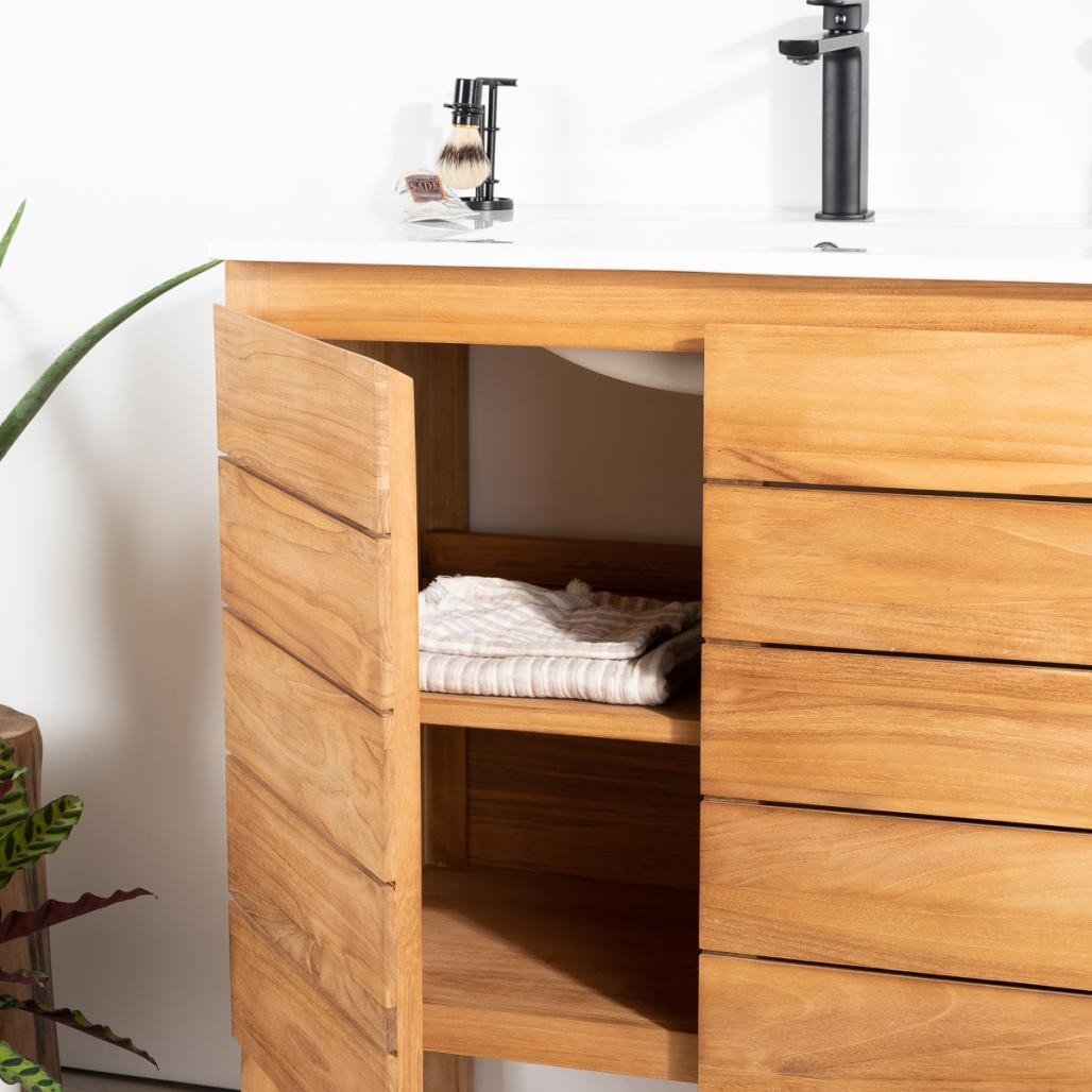 Meuble salle de bain en teck massif et céramique Ananta 80 cm Meuble salle de bain en teck massif et céramique Ananta 80 cm