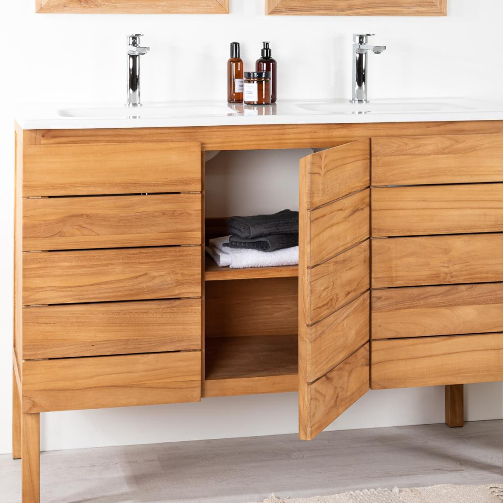 Meuble salle de bain en teck et céramique Ananta 120 cm