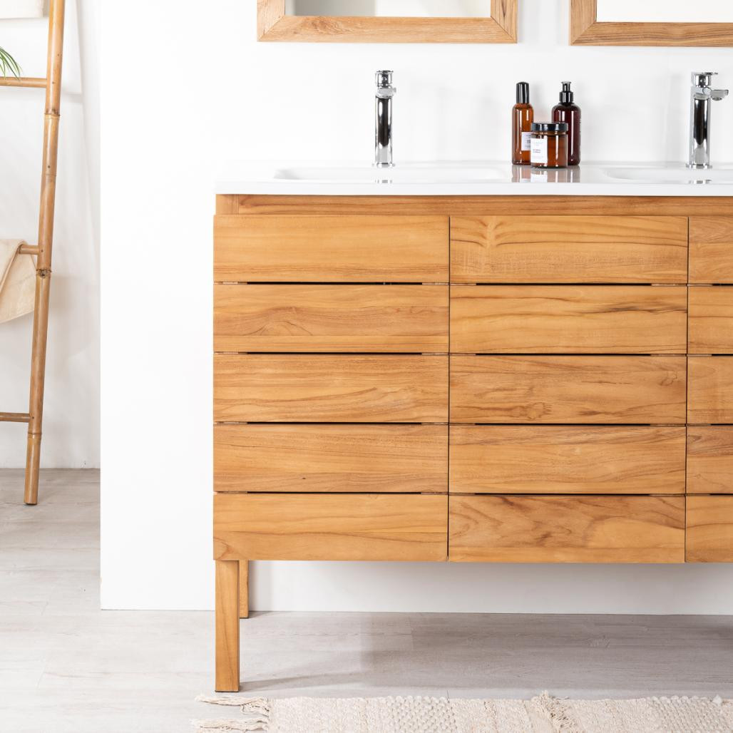 Meuble salle de bain en teck et céramique Ananta 120 cm Meuble salle de bain en teck et céramique Ananta 120 cm