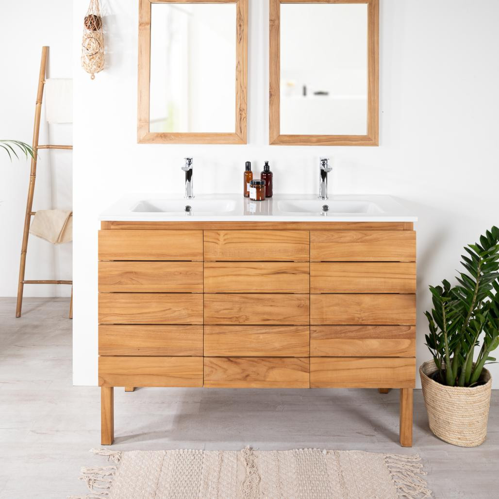 Meuble salle de bain en teck et céramique Ananta 120 cm Meuble salle de bain en teck et céramique Ananta 120 cm
