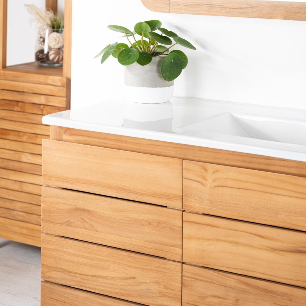 Meuble salle de bain en teck massif et céramique solo Ananta 120 cm Meuble salle de bain en teck massif et céramique solo Ananta 120 cm