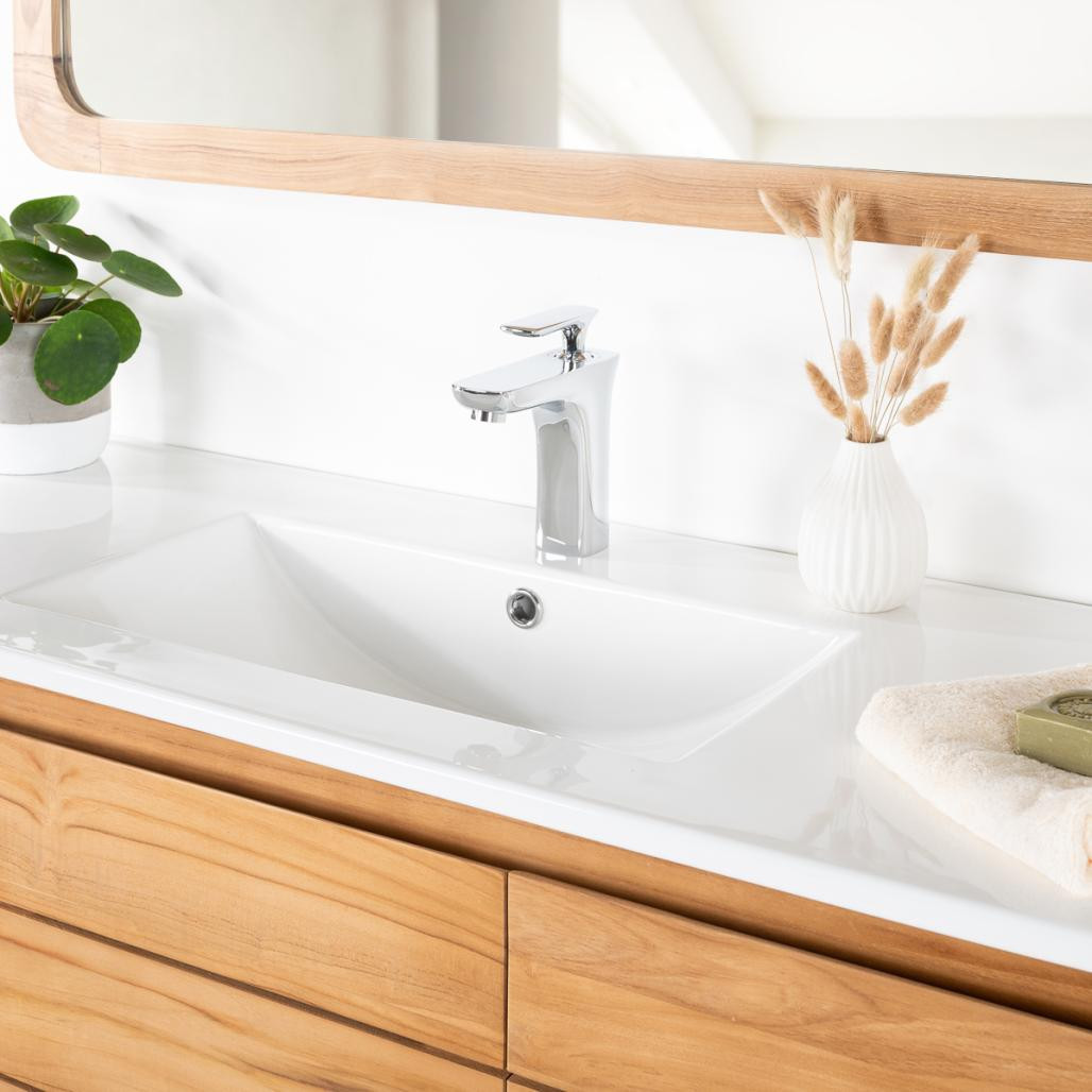 Meuble salle de bain en teck massif et céramique solo Ananta 120 cm Meuble salle de bain en teck massif et céramique solo Ananta 120 cm