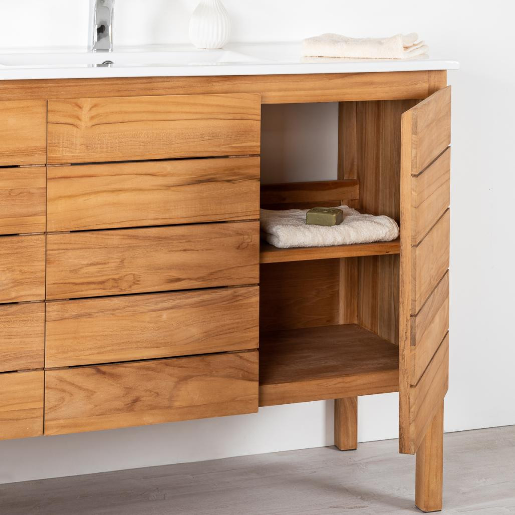 Meuble salle de bain en teck massif et céramique solo Ananta 120 cm Meuble salle de bain en teck massif et céramique solo Ananta 120 cm