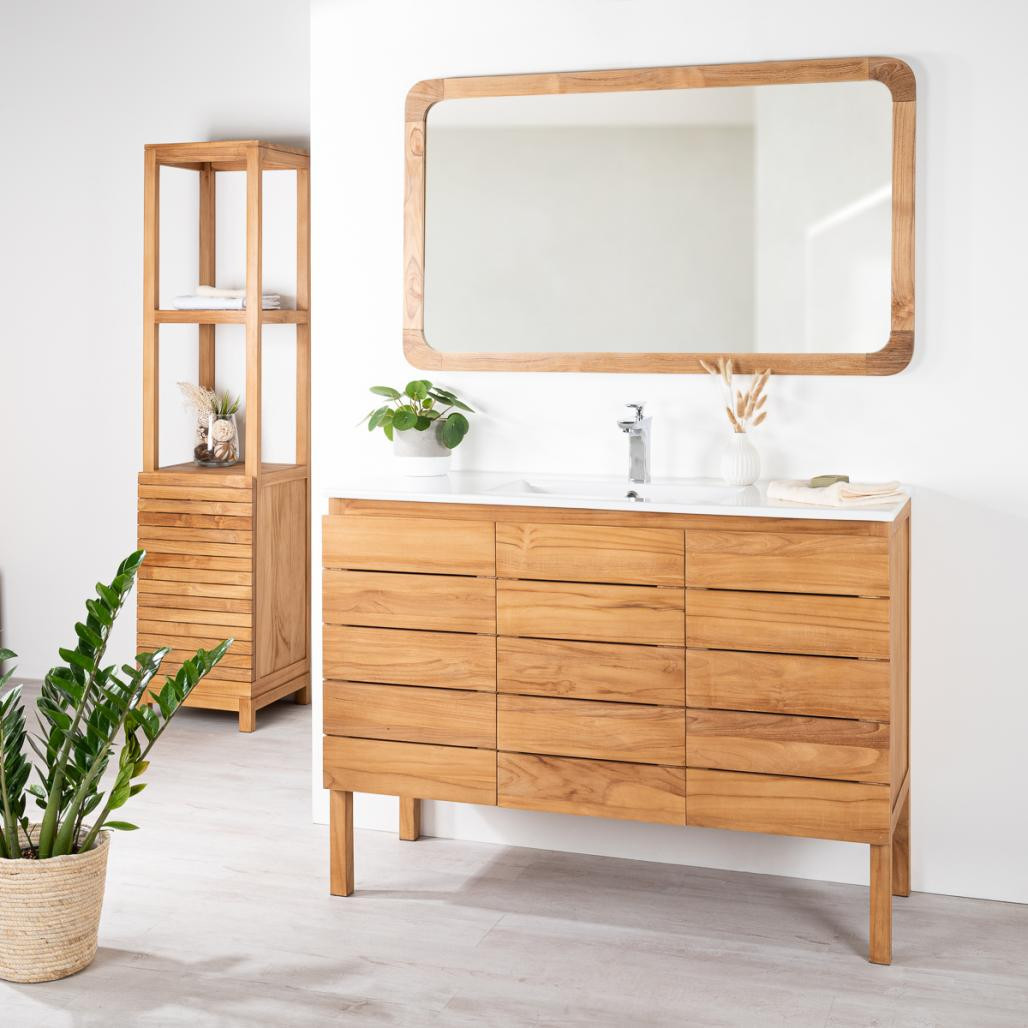 Meuble salle de bain en teck massif et céramique solo Ananta 120 cm Meuble salle de bain en teck massif et céramique solo Ananta 120 cm