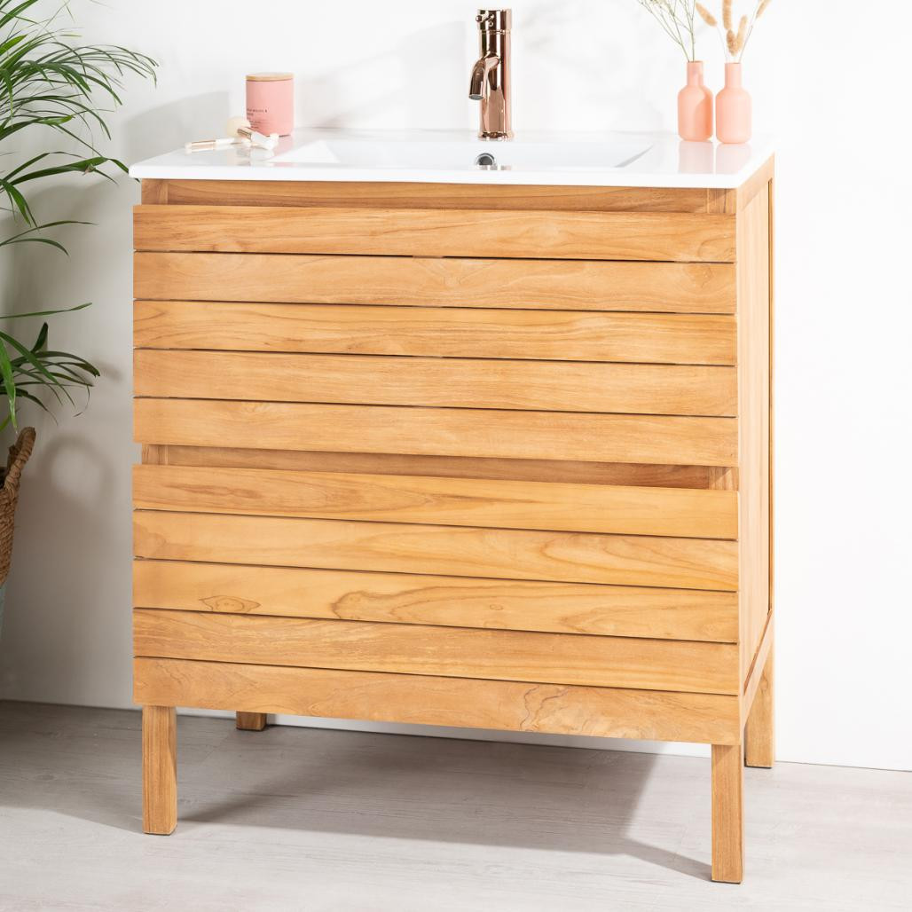 Meuble salle de bain en teck et céramique Toni 80 cm Meuble salle de bain en teck et céramique Toni 80 cm